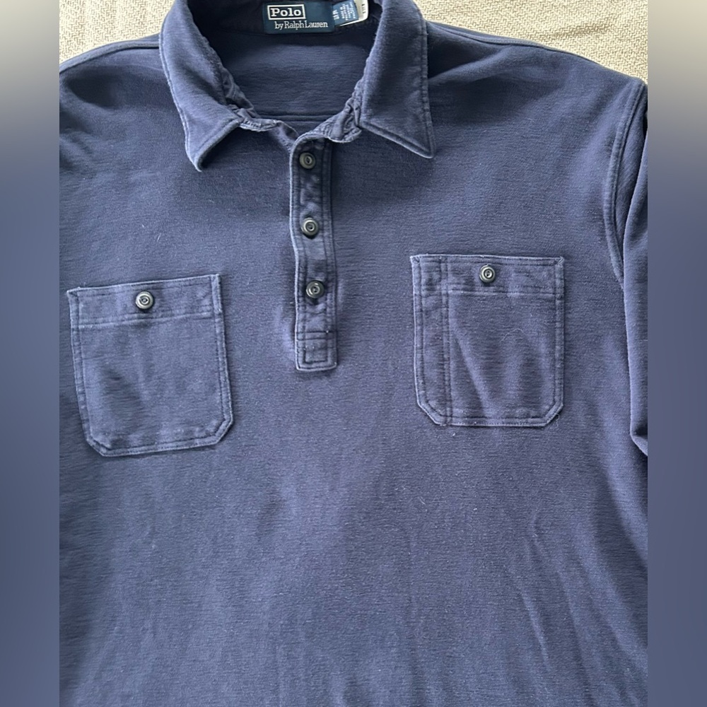 Polo Ralph Lauren Long Sleeve Shirt Men's XXL Navy Work Shirt Dyed Dual Pocket - Picture 3 of 8
